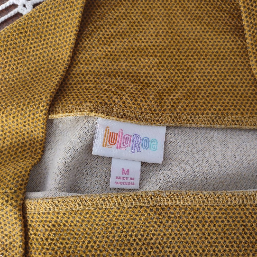 LulaRoe Cassie mustard yellow stretchy pencil skirt  with grey dots  size M - Picture 3 of 5